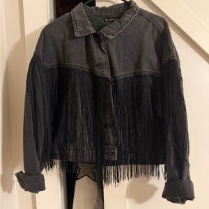 SHEIN Charcoal Fringe Jean Jacket